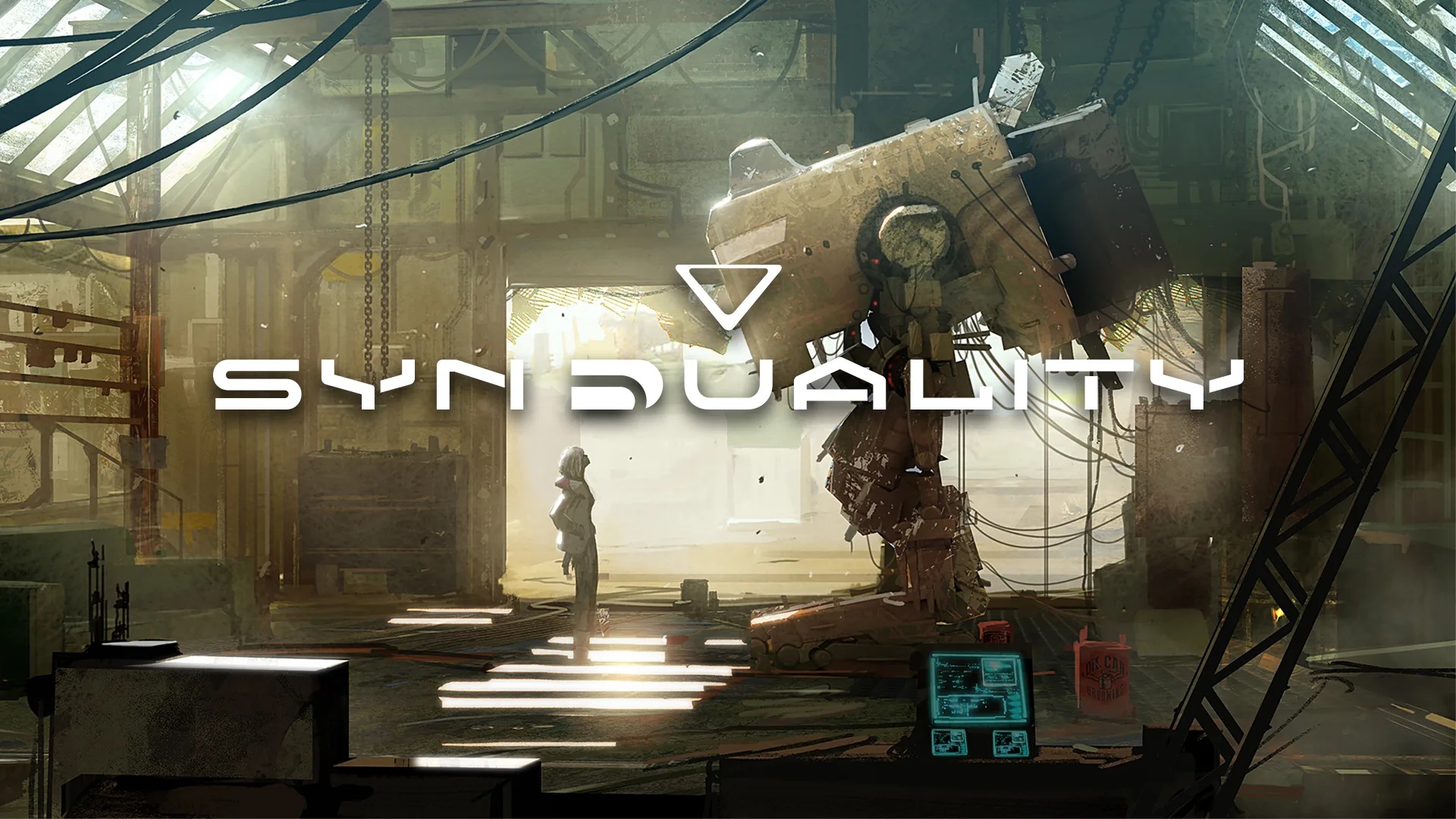لوگوی بازی Synduality و به همراه شخصیت اصلی و رباتش