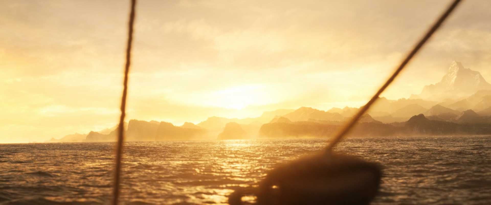 تابش نور خورشید روی دریا در قسمت ۴ فصل ۱ سریال ارباب حلقه ها: حلقه های قدرت