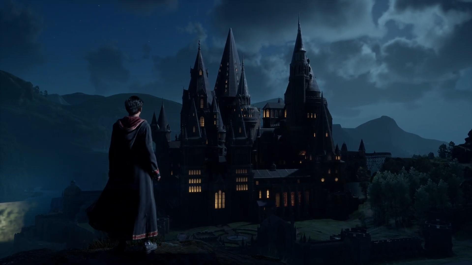 نمایی از قلعه هاگوارتز در تاریکی بازی Hogwarts Legacy