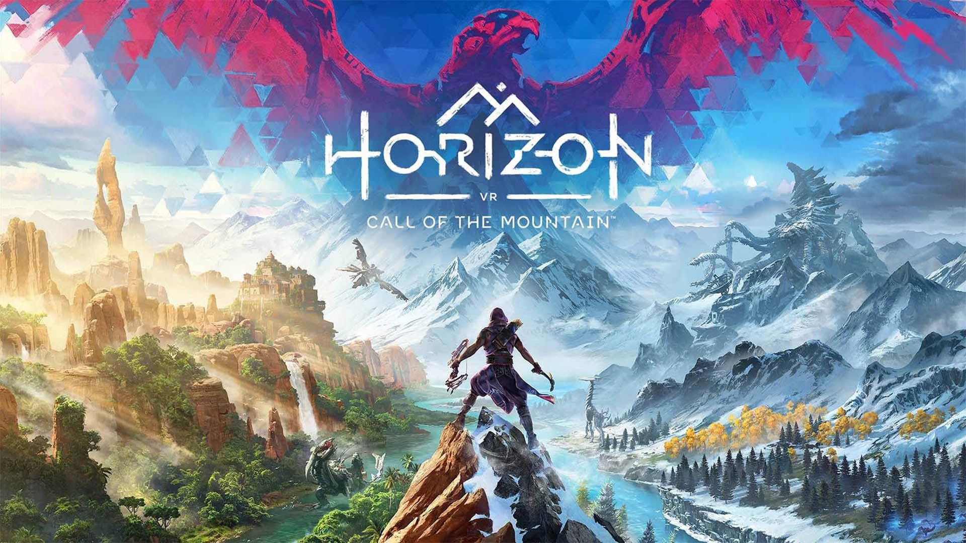 شخصیت بازی Horizon Call of the Mountain در کنار دکور و ربات ها