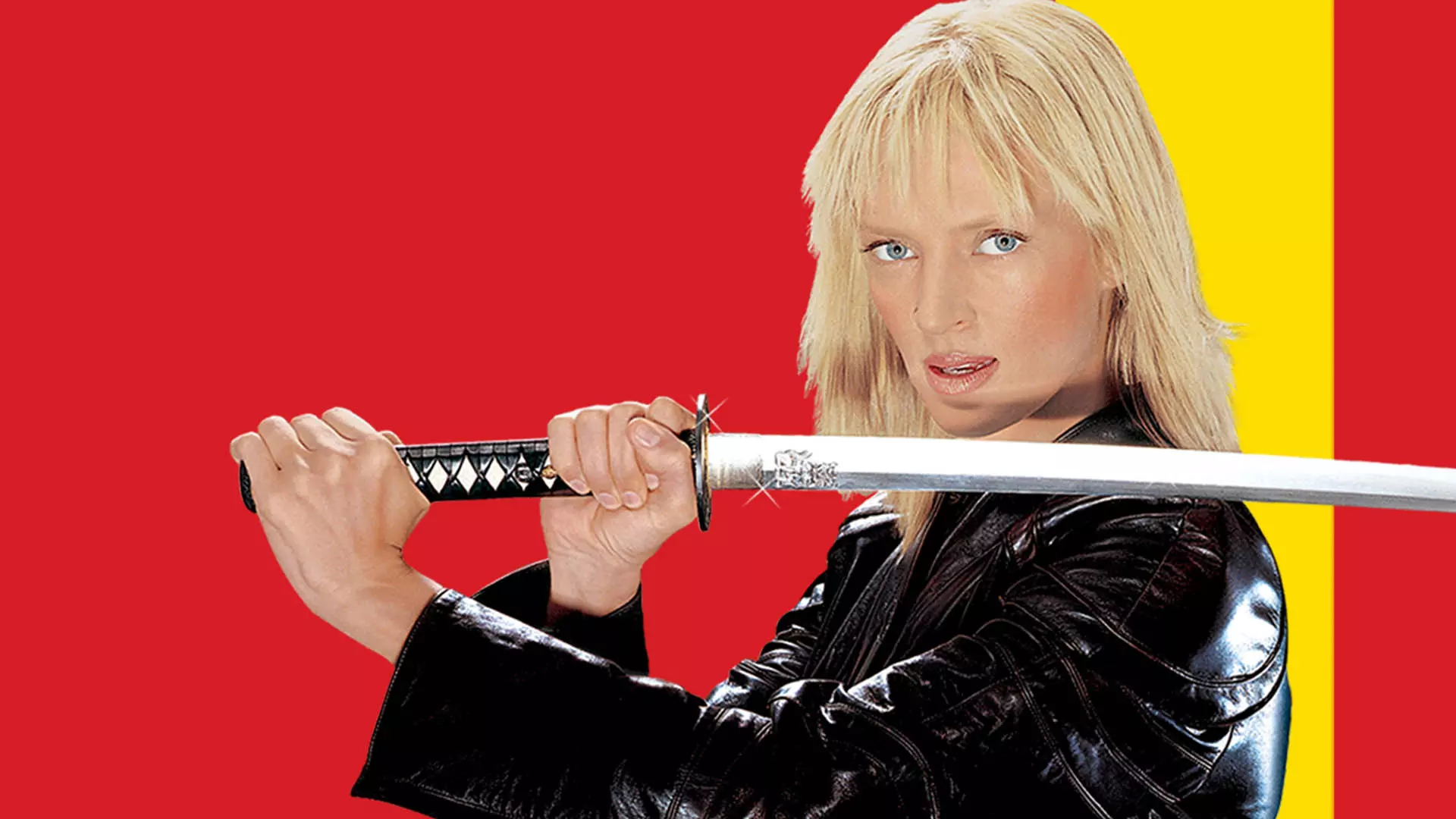 تصویری از اما تورمن همراه با شمشیر در فیلم Kill Bill: Volume 2