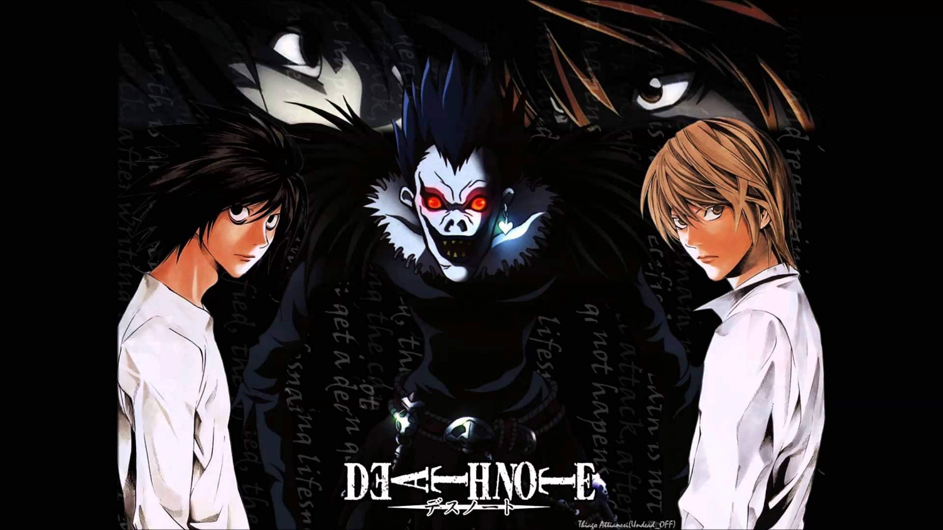 Light Yagami, L et Ryuk dans l'anime Death Bureau