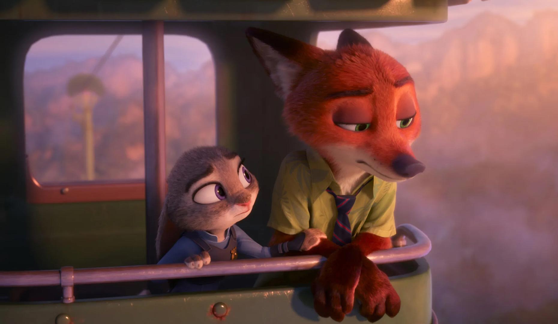 نیک روباه و جودی خرگوش با چهره ناراحت در انیمیشن زوتوپیا