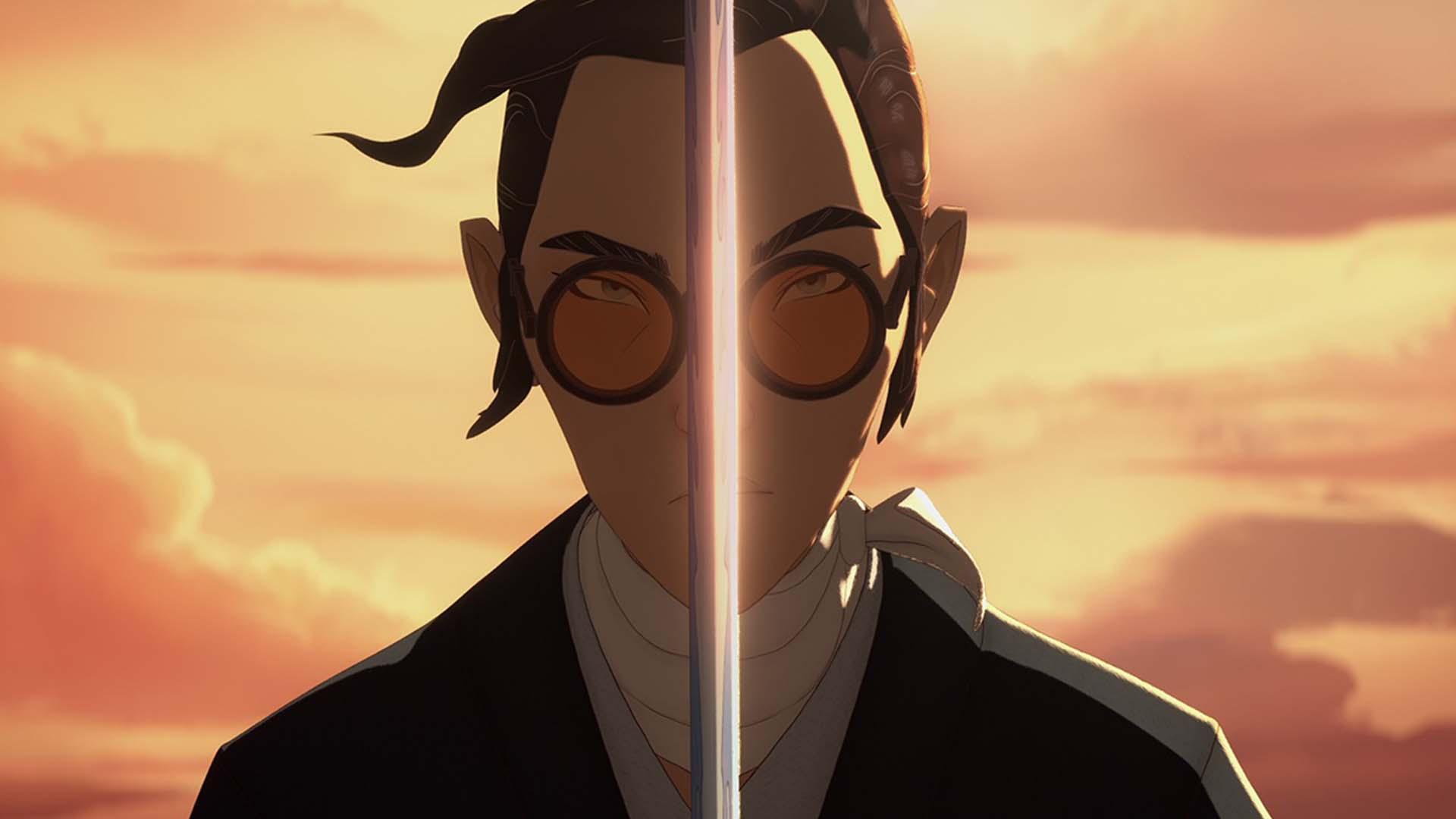 شخصیت میزو در انیمیشن blue eye samurai شمشیر را مقابل صورت گرفته است