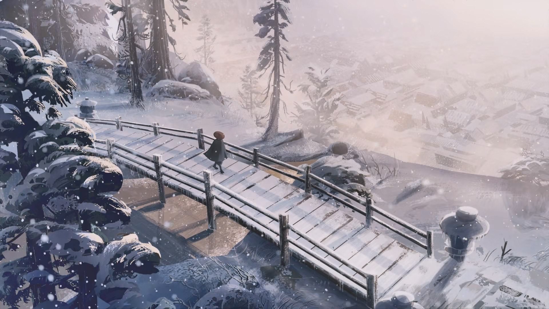 عبور میزو از روی پل در انیمیشن Blue Eye Samurai