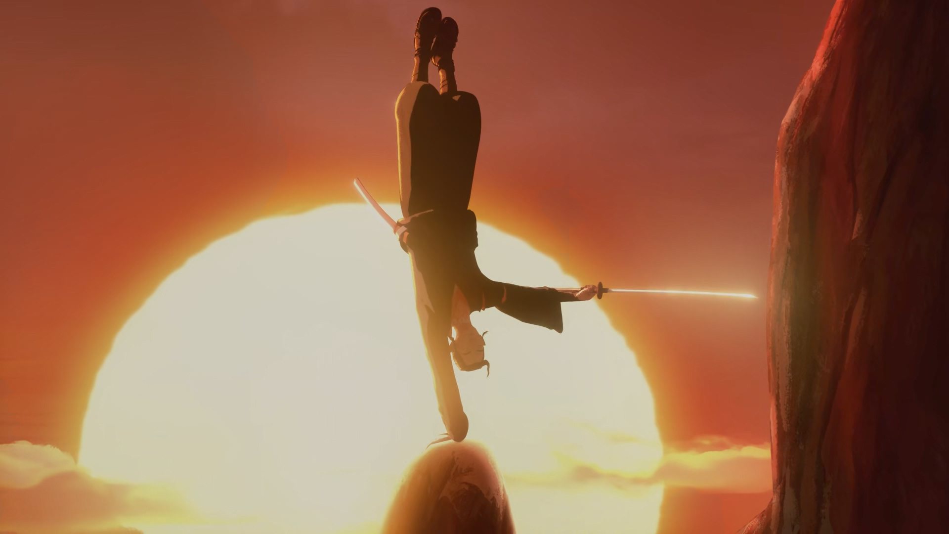 Le mouvement acrobatique de Mizu dans l'animation Blue Eye Samurai