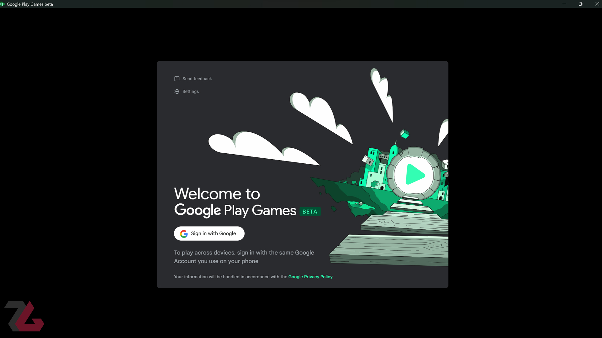 صفحه لاگین Google Play Games 