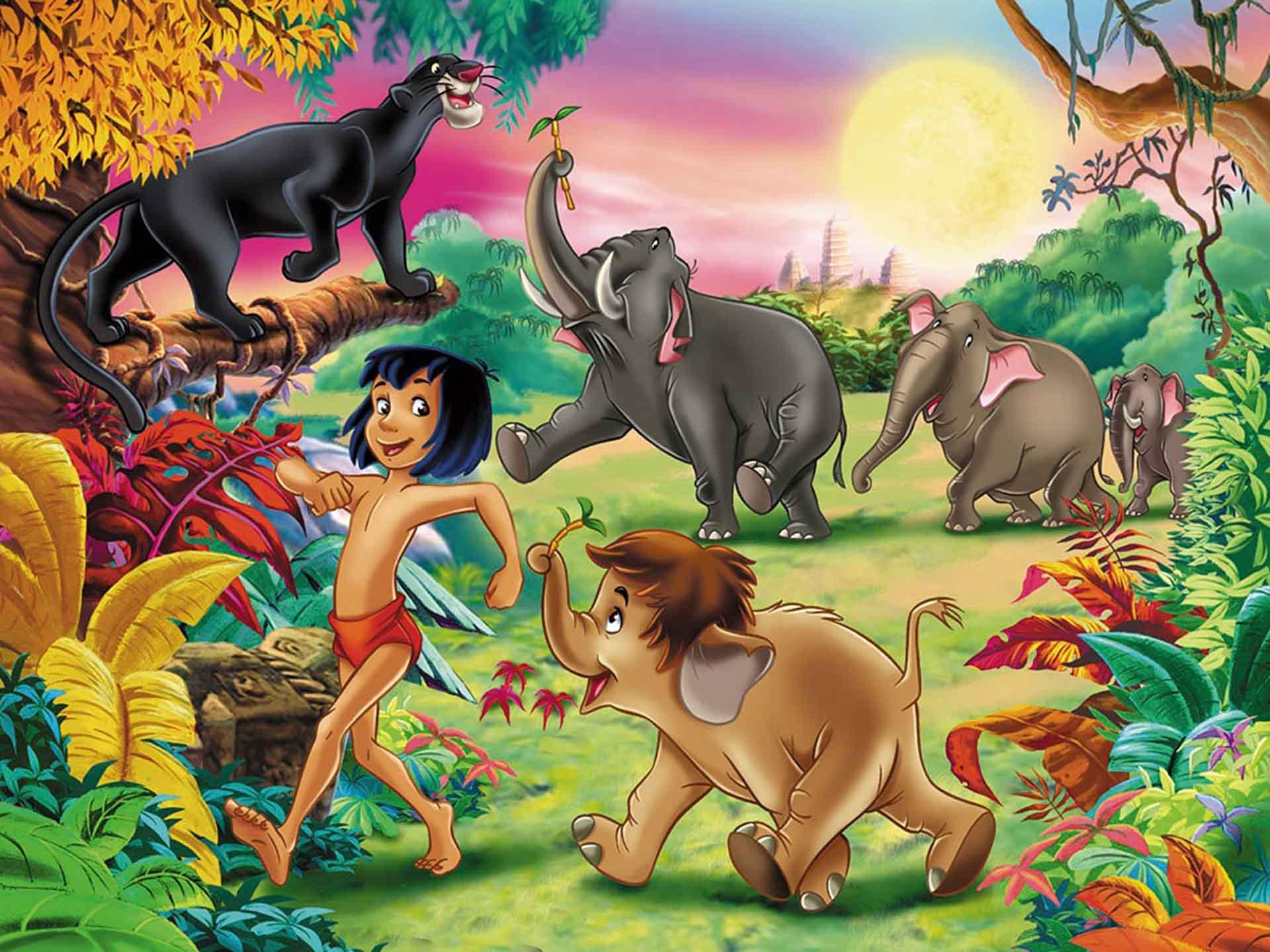 شخصیت‌های موگلی، باگیلا و بالو در پوستر انیمیشن کتاب جنگل