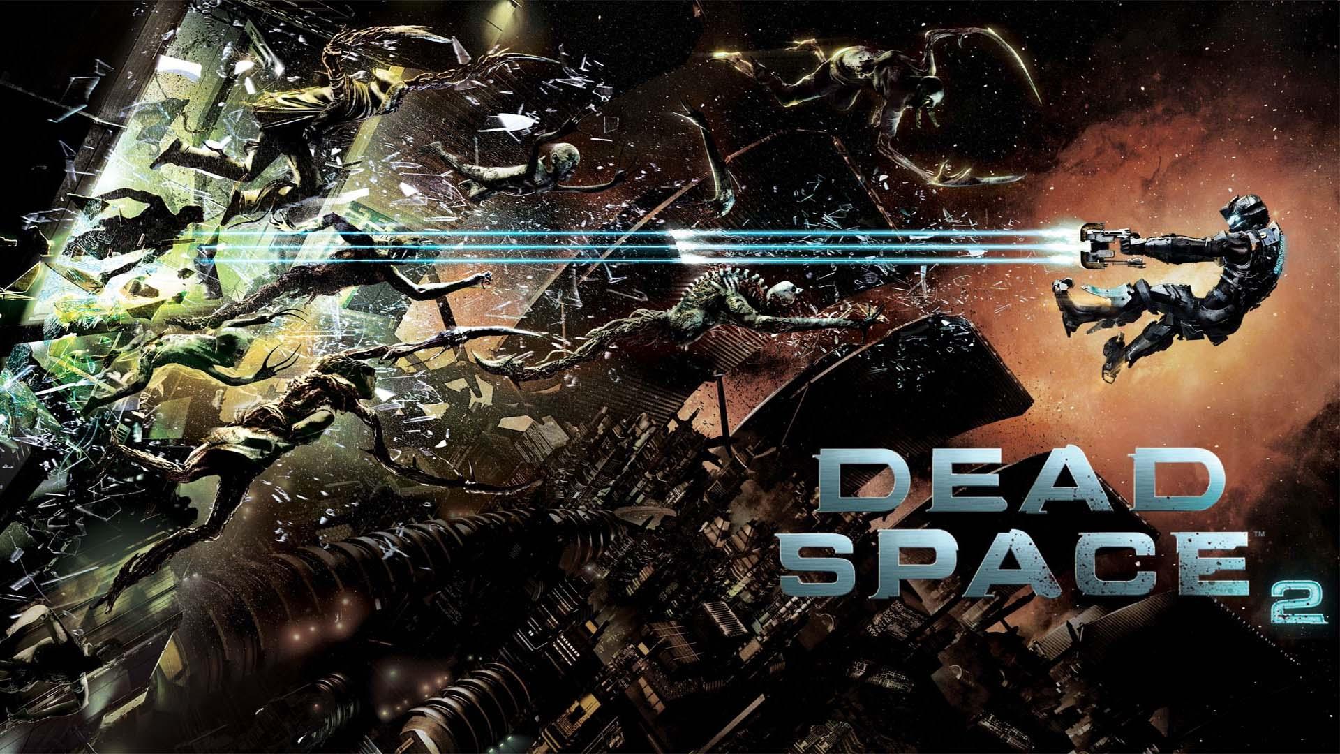 آیزاک کلارک در جاذبه صفر در حال شلیک به نکرومورف‌ها در بازی Dead Space 2