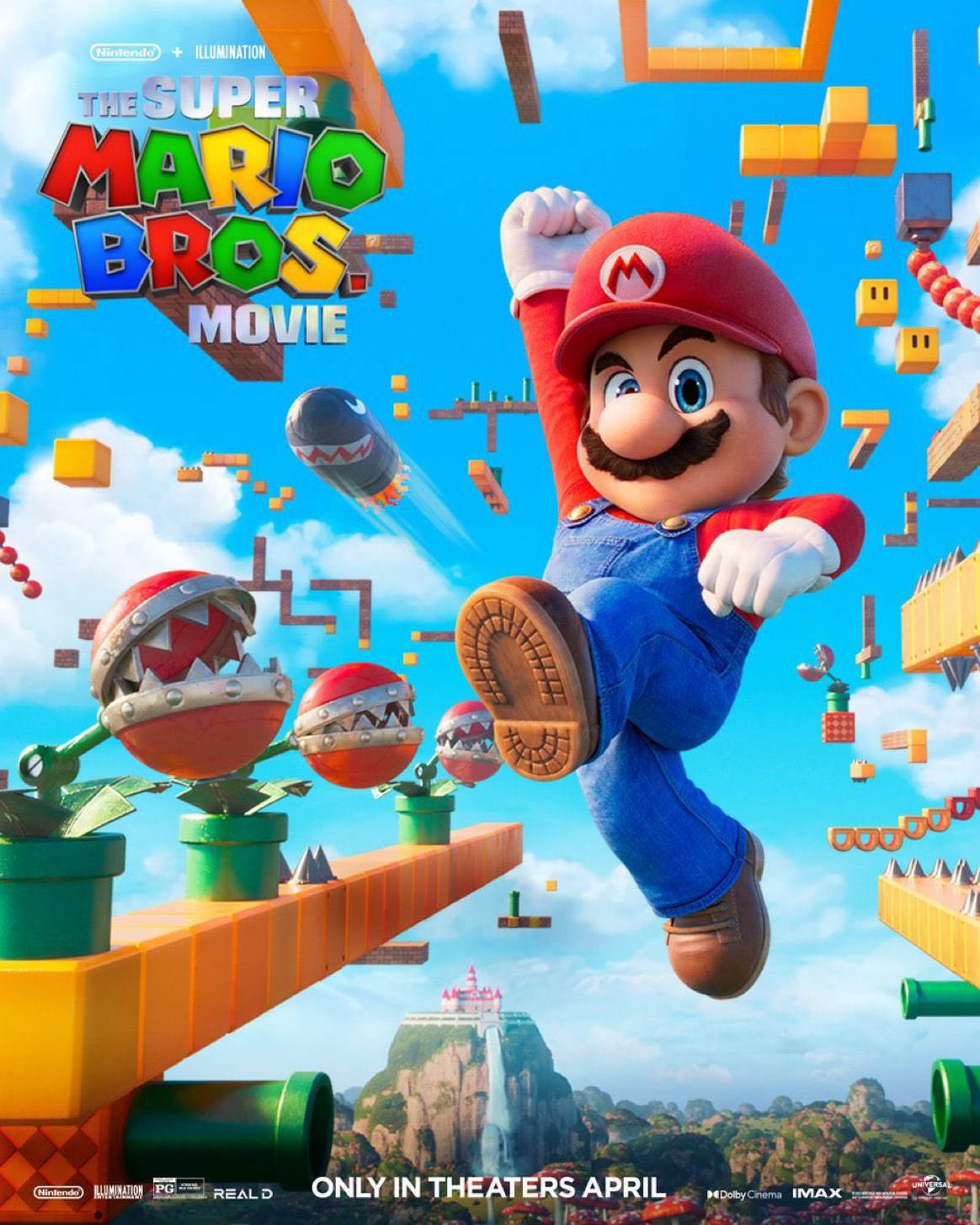 پرش ماریو در میان ابرها در پوستر انیمیشن The Super Mario Bros. Movie