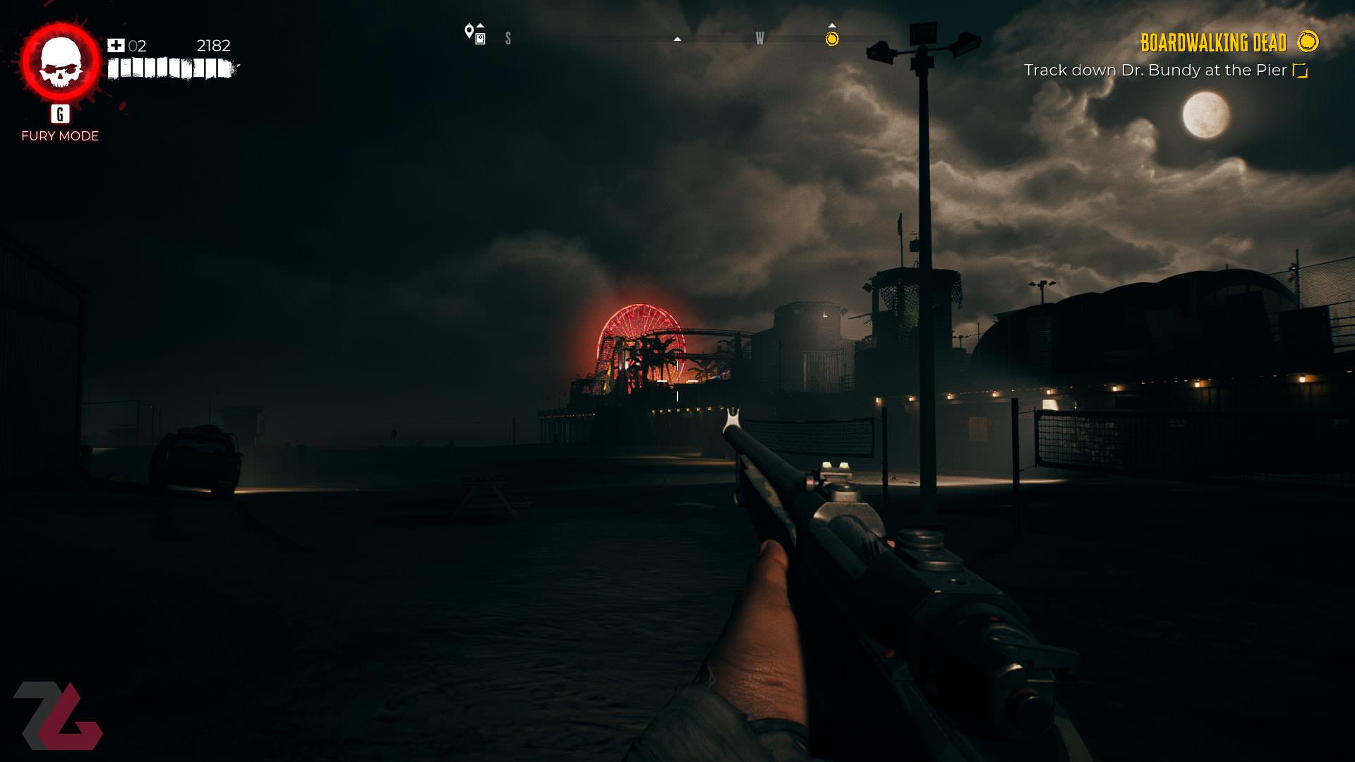 نشانه گیری با اسلحه در شب در بازی Dead Island 2