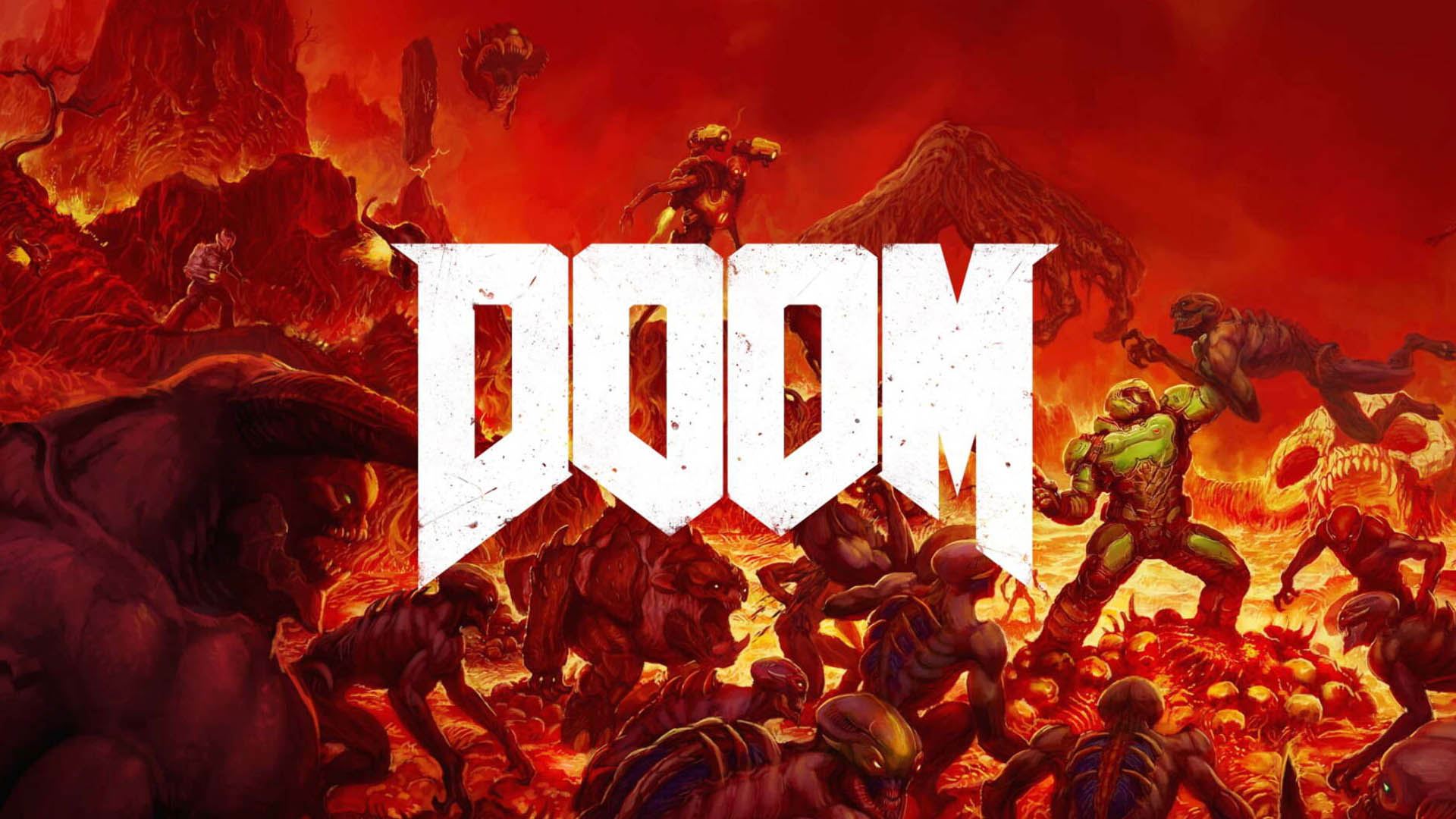 Doom Slayer در حال مبارزه با شیاطین در بازی Doom