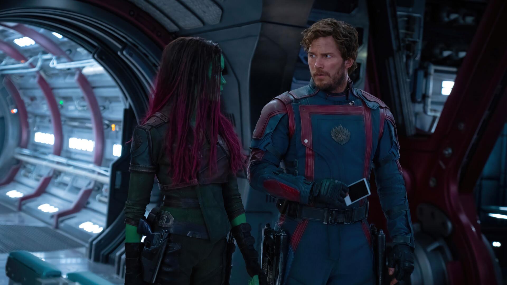 Star-Lord و Gamora در کشتی در Guardians of the Galaxy Vol.  3