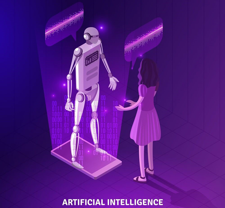 ربات هوش مصنوعی در مقابل دختری جوان
