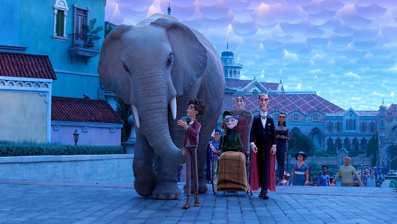 صحنه خداحافظی فیل با شهر در انیمیشن نتفلیکس The Magician's Elephant