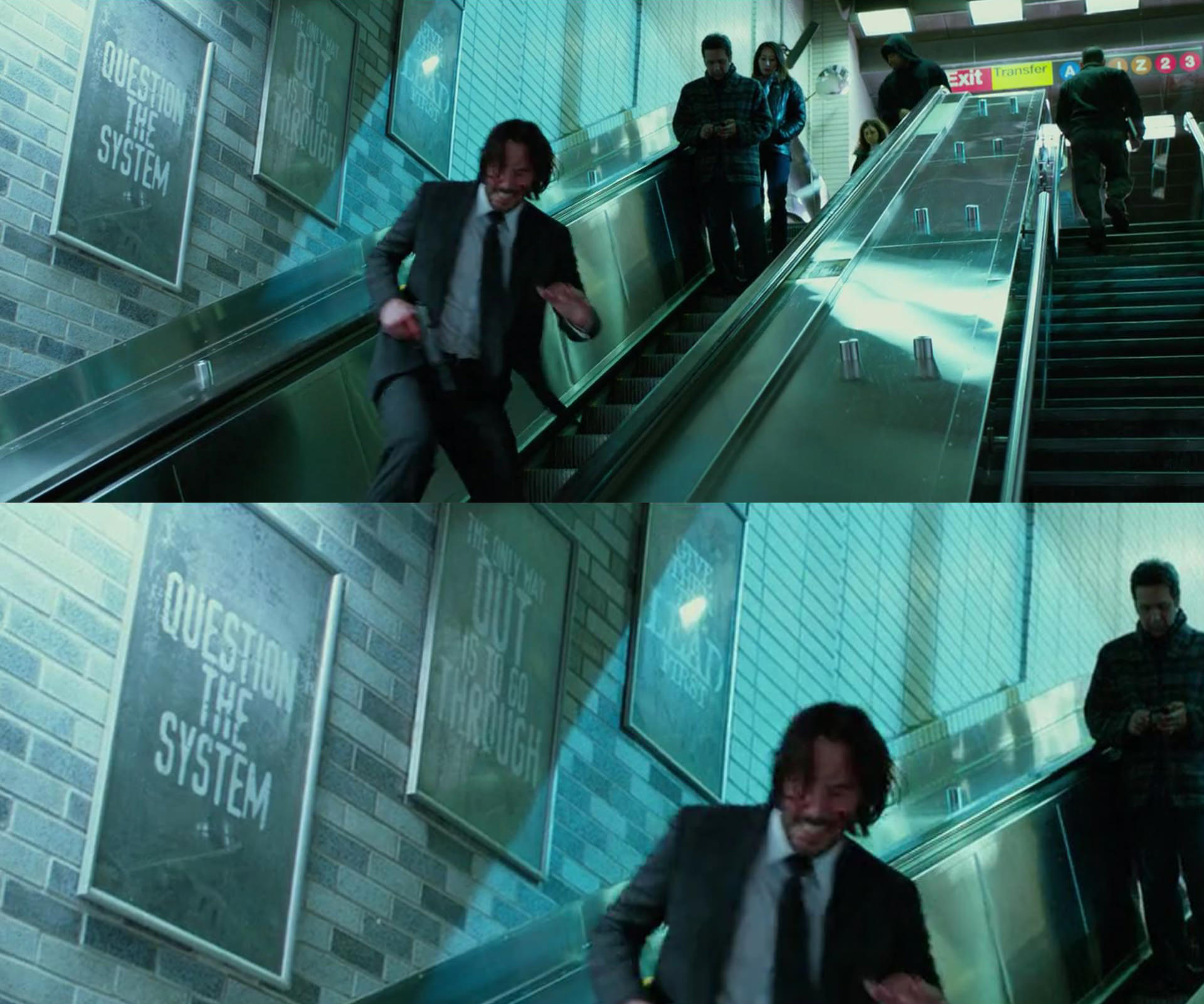 جان در مترو از دست قاتلانش فرار می‌کند فیلم جان ویک ۳