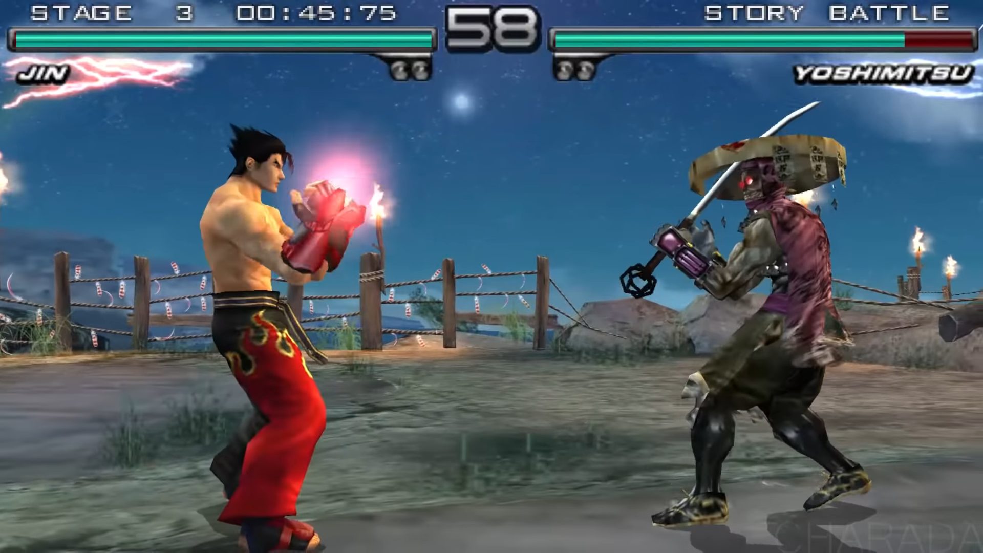 مبارزه جین کازاما و یوشی‌میتسو در بازی Tekken: Dark Resurrection