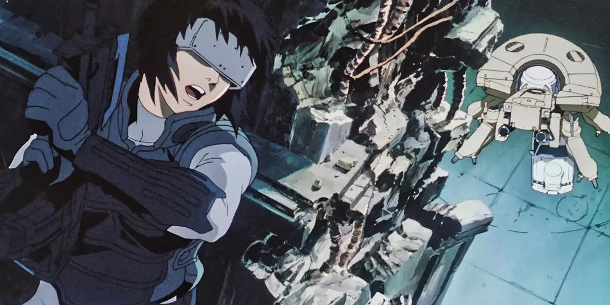 The main character of the anime Ghost in the Shell, a girl fighting robots