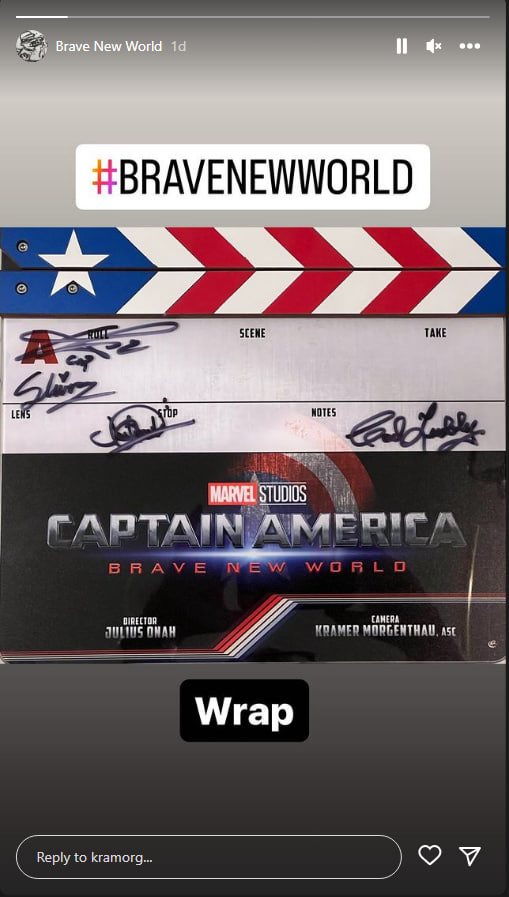 کلاکت آخرین روز فیلمبرداری فیلم Captain America: Brave New World