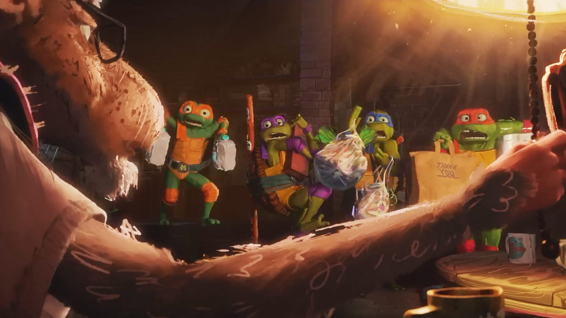 گیر افتادن لاک‌پشت‌های نینجا حین ورود مخفیانه به خانه در انیمیشن TMNT: Mutant Mayhem