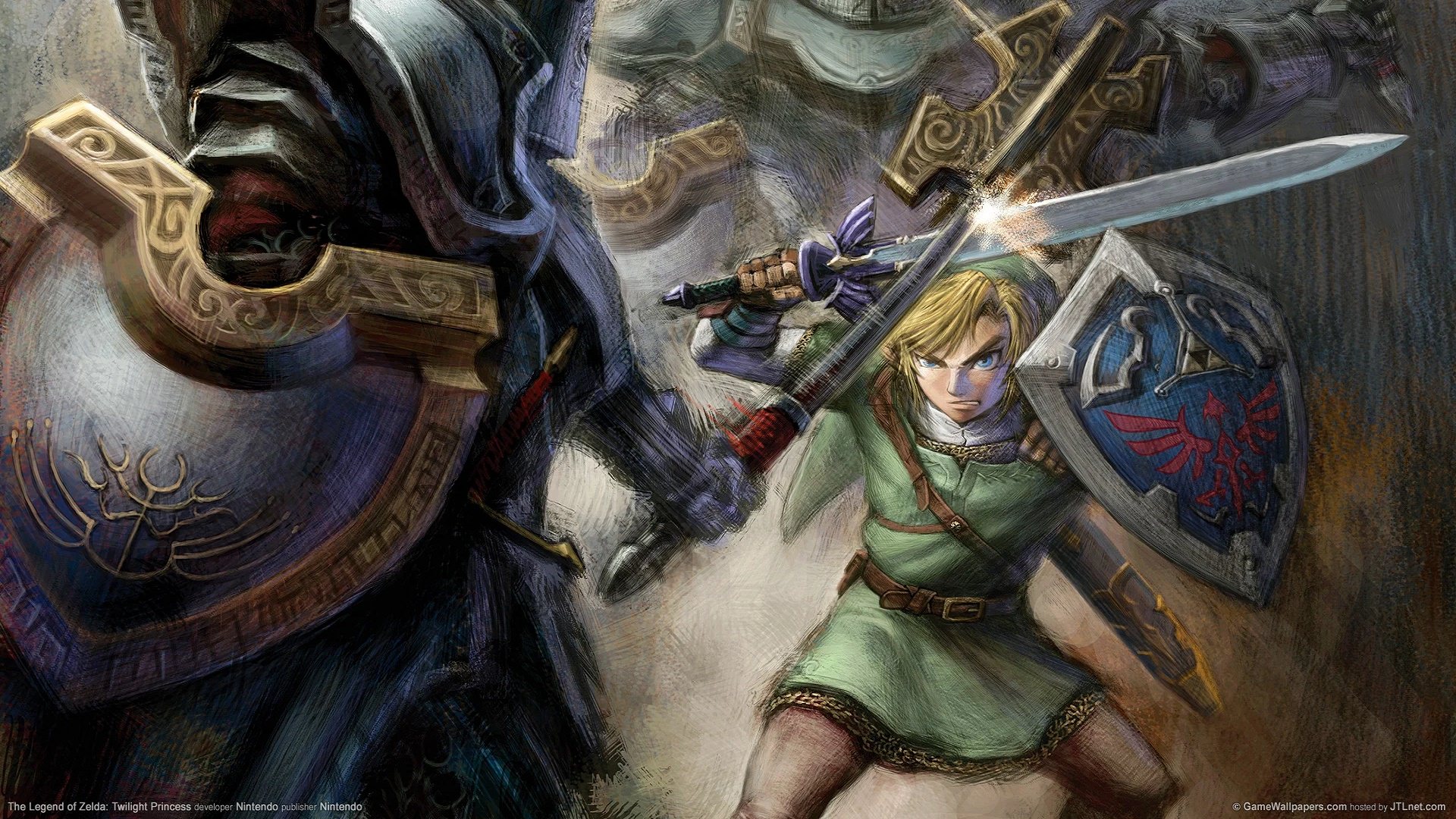 تصویر هنری از مبارزه لینک با دشمن در بازی The Legend of Zelda: Twilight Princess HD