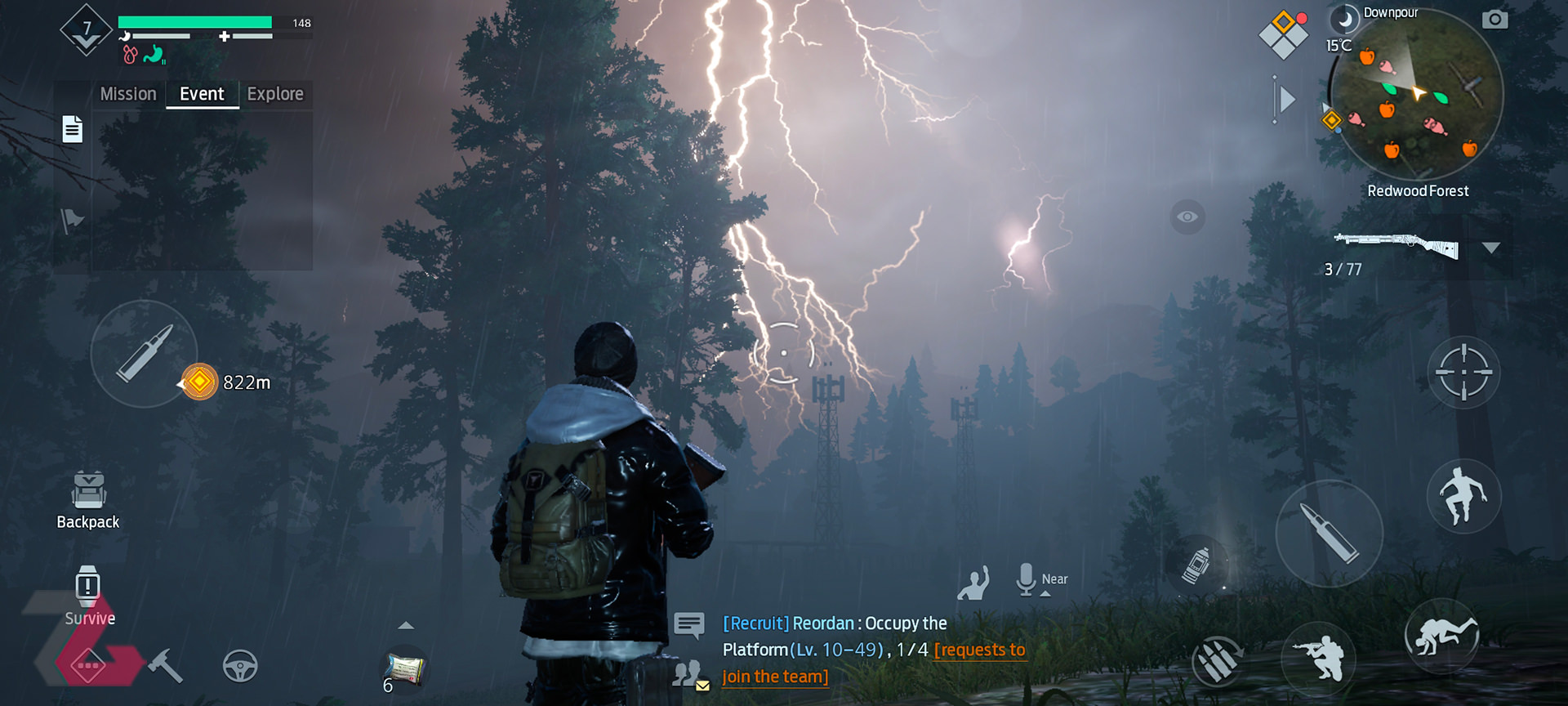 آب و هوای بارانی و رعد و برق در بازی موبایل Undawn