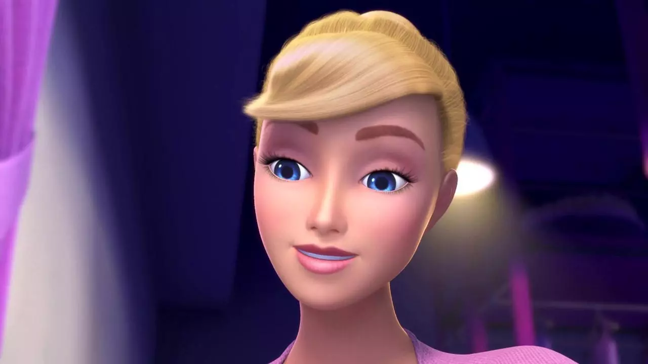 تصویری از چهره باربی از انیمیشن باربی و کفشهای صورتی