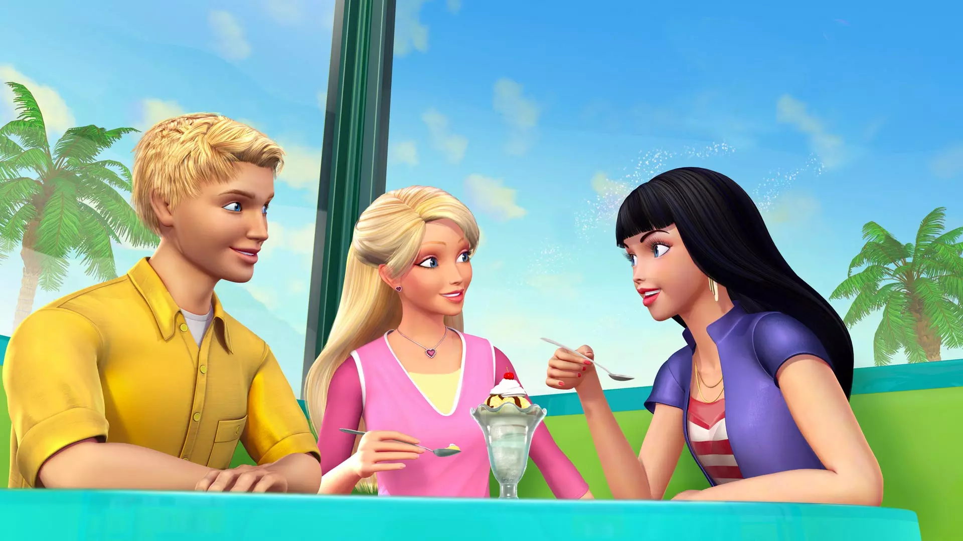 باربی و دوستانش در حال خوردن بستنی در انیمیشن راز پریان