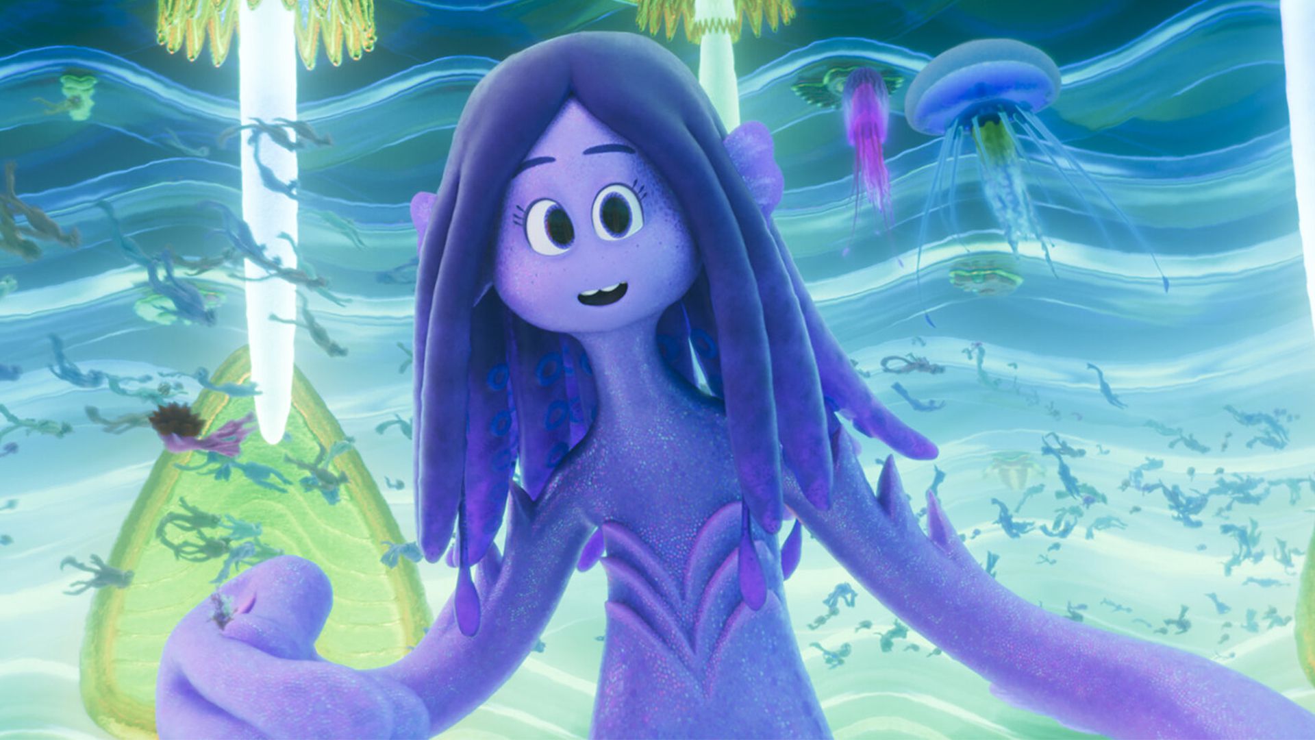 روبی گیلمن در ظاهر کراکن در دنیای زیر آب در انیمیشن Ruby Gillman Teenage Kraken