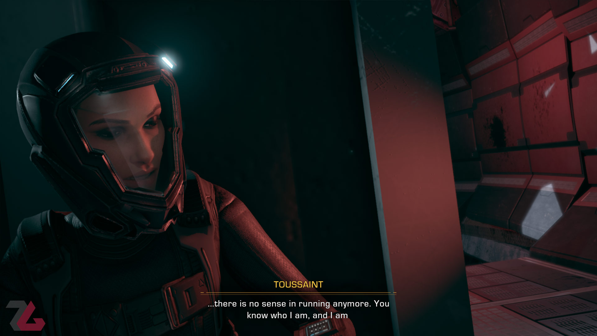 کامینا مشغول مخفی‌کاری و گوش دادن به صحبت های دشمن در بازی The Expanse: A Telltale Series