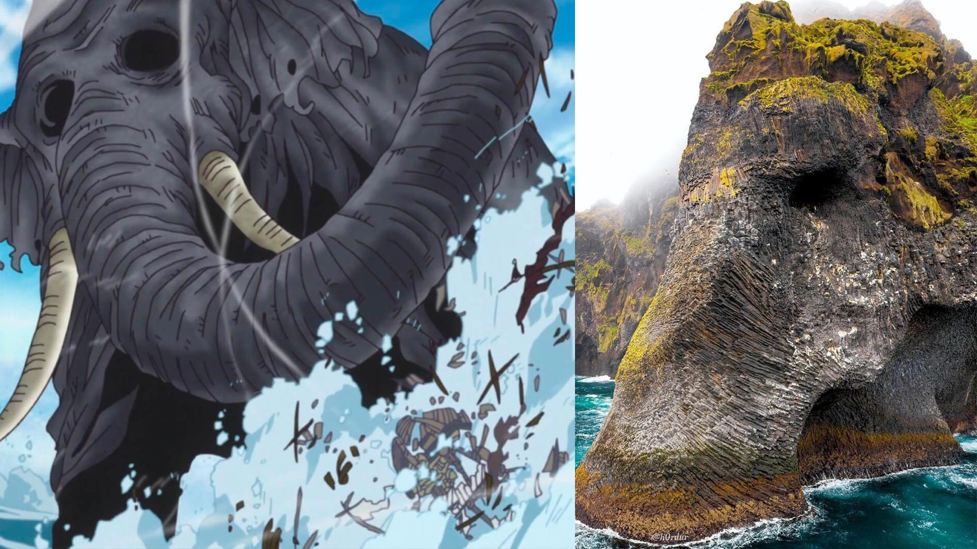 شباهت صخره فیلی ایسلند با جزیره زو در انیمه وان پیس
