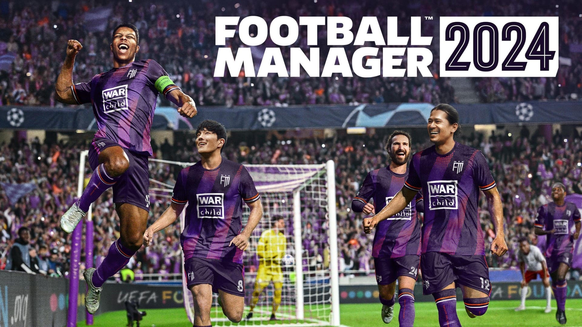 بازیکنان در حال خوشحالی در پوستر بازی Football Manager 2024