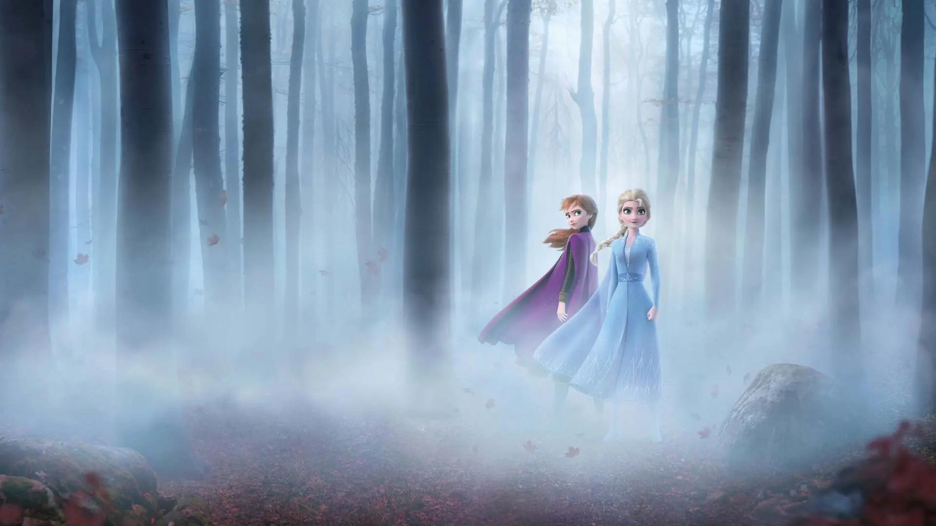السا و آنا از انیمیشن یخ زده در میان جنگل مه آلود