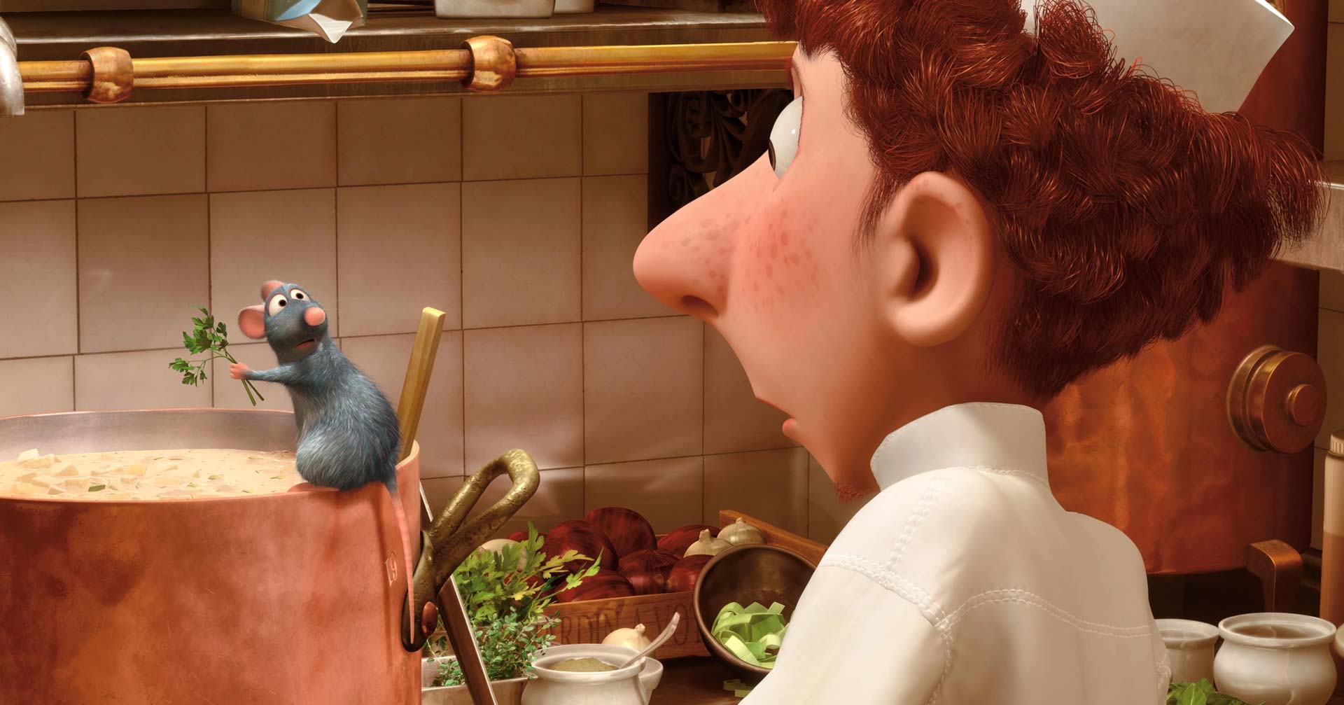 آلفردو و رمی در آشپزخانه در انیمیشن موش سرآشپز