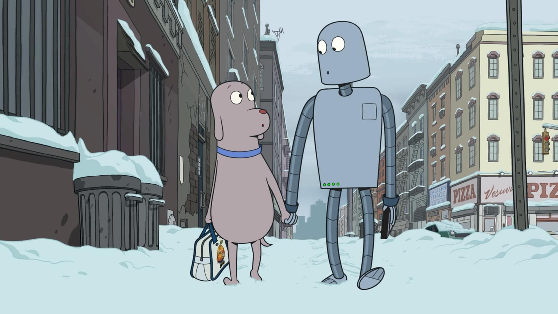 در انیمیشن Robot Dreams یک ربات و یک سگ در خیابانی برفی قدم می زنند