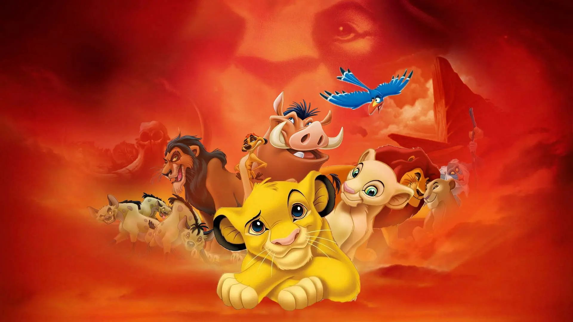سیمبا، نالا، تیمون و پوبپا در کنار اسکار و دیگر شخصیتهای انیمیشن شیرشاه