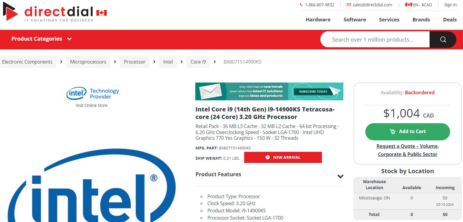 CPU جدید سری KS اینتل در وبسایت کانادایی