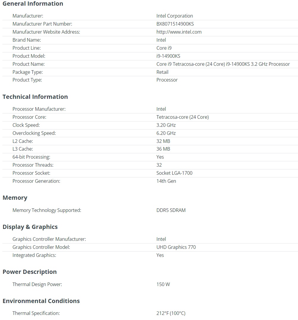 مشخصات پردازنده Intel Core i9-14900KS