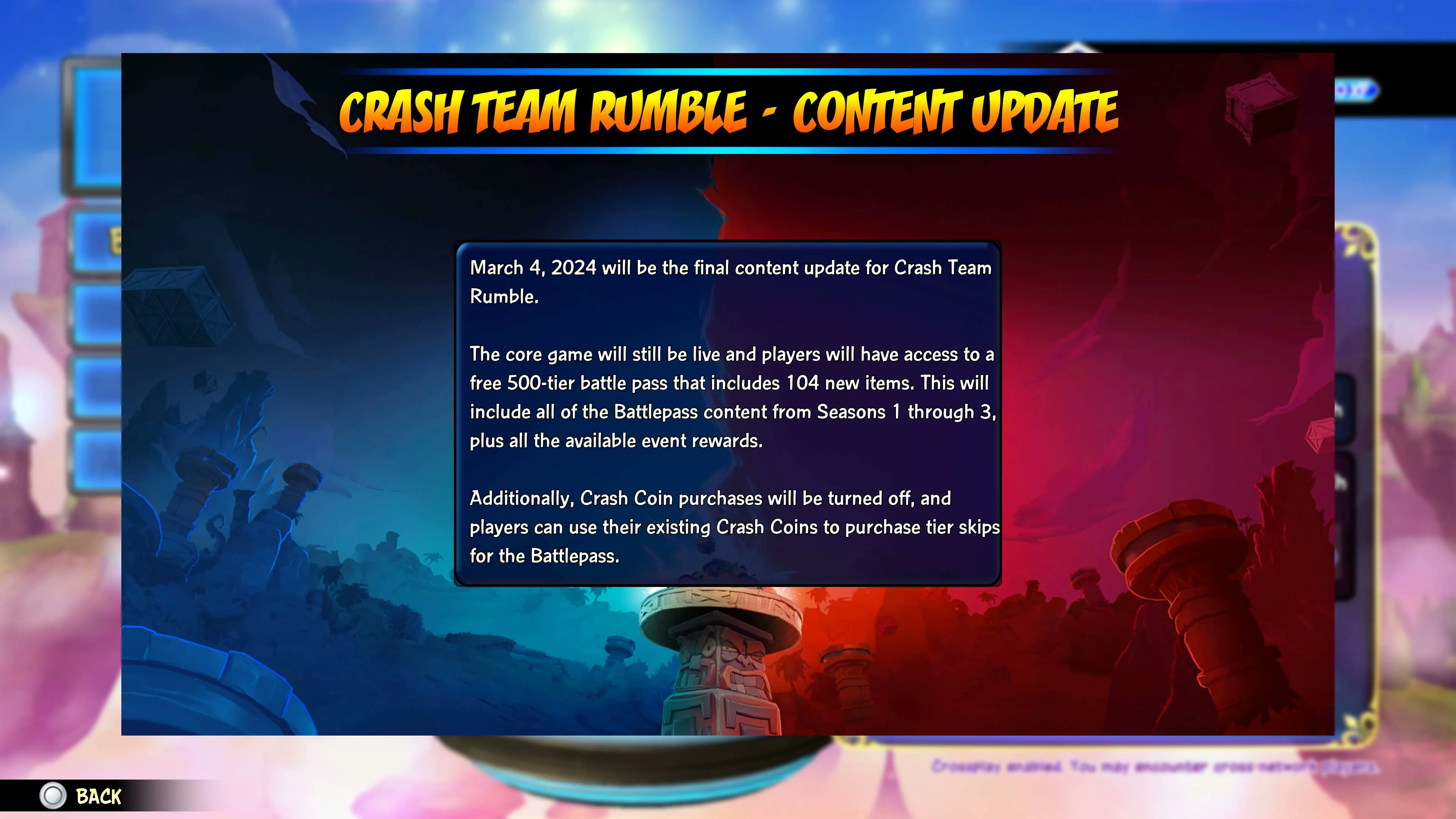 پایان پشتیبانی از Crash Team Rumble