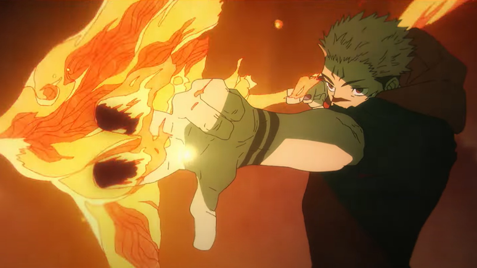 سوکونا در حال خلق تیر آتشین در فصل دوم انیمه Jujutsu Kaisen 