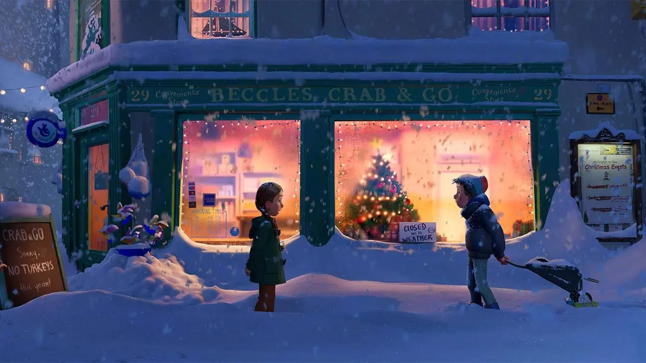 نمایی از انیمیشن آن کریسمس دو نوجوان در برف