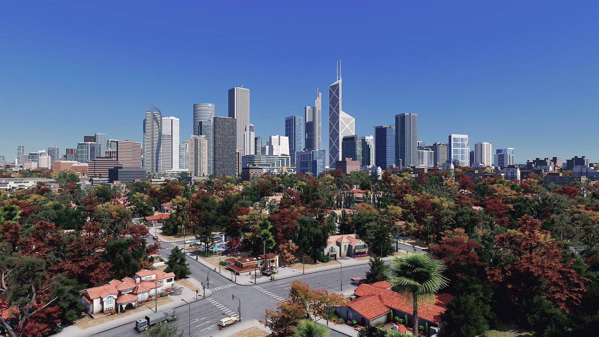 نمایی از فضای سبز یک شهر در Cities: Skylines 2