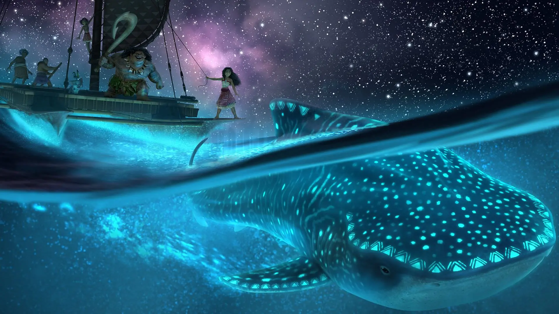 موانا و مائوری با نهنگ در موانا 2 به شب می روند
