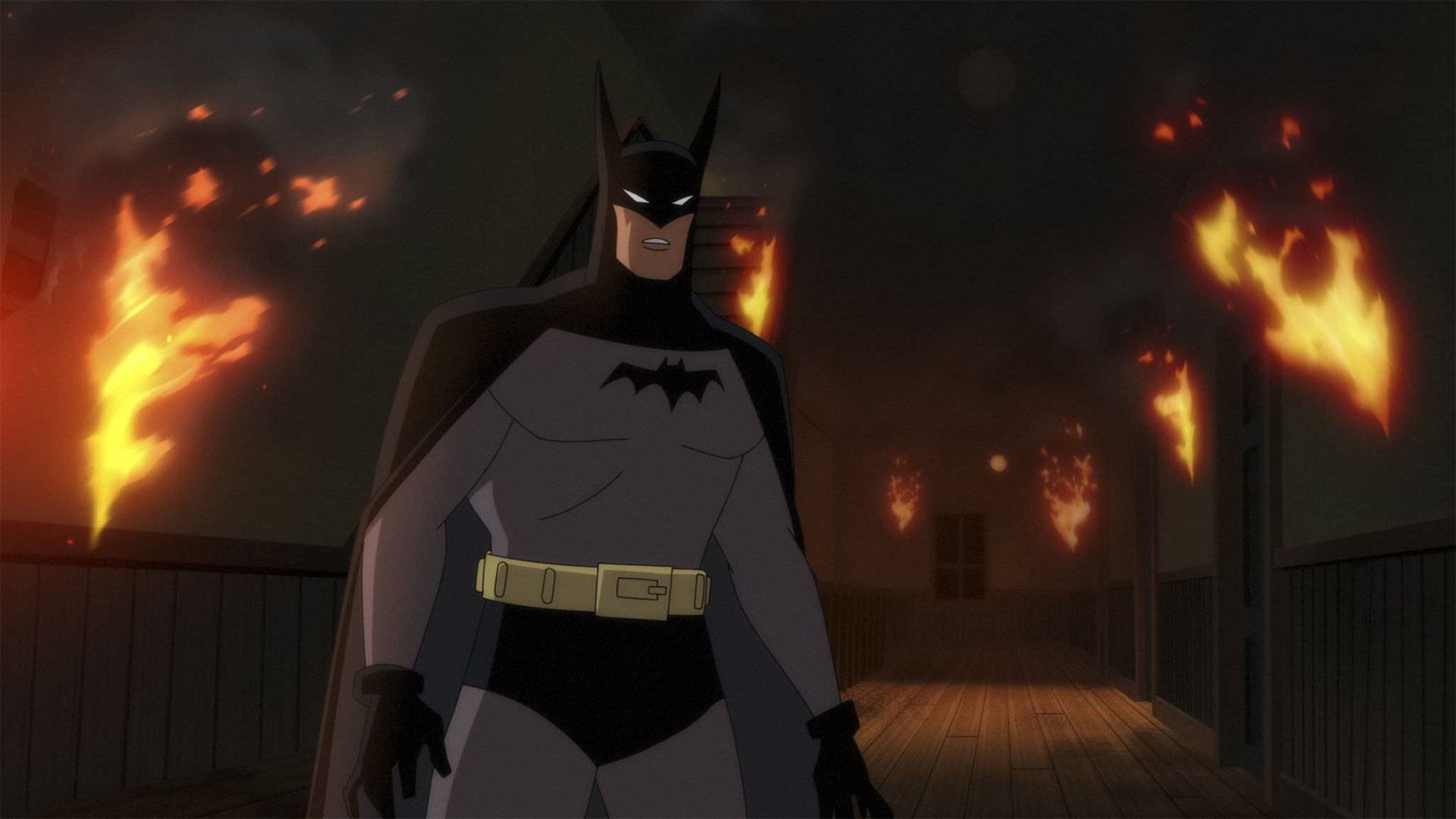 بتمن در میان شعله‌های آتش در انیمیشن Batman: Caped Crusader