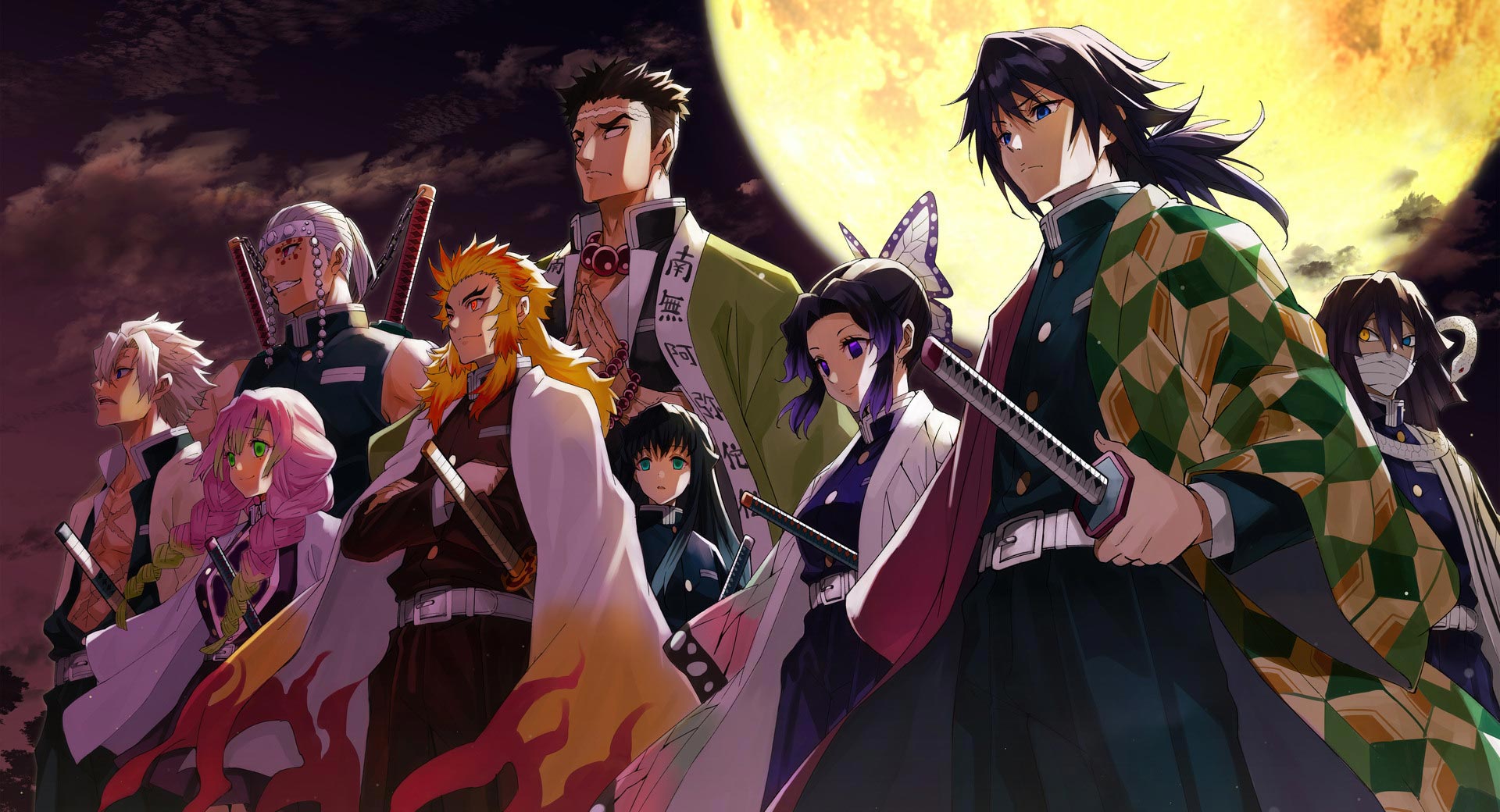 9 Hashira از انیمه Demon Slayer In Front of the Bright Moon مانند Geomei، Jiu، Tengen، Mitsuri، Sanemi، Shinobu و Moichiro.