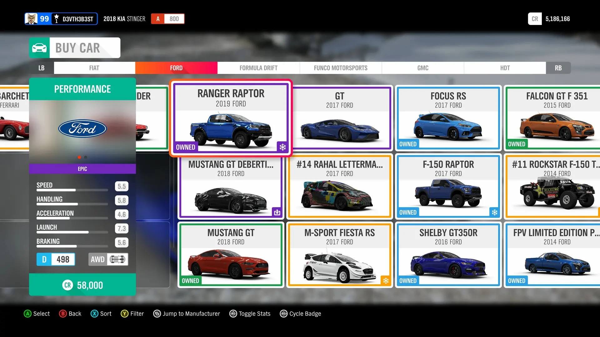 منوی انتخاب ماشین Forza Horizon 4 